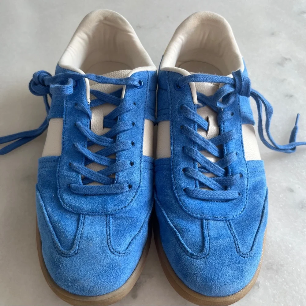 Zara Women 38 US 7.5 Sneakers Blue Suede Gum - Picture 3 of 9